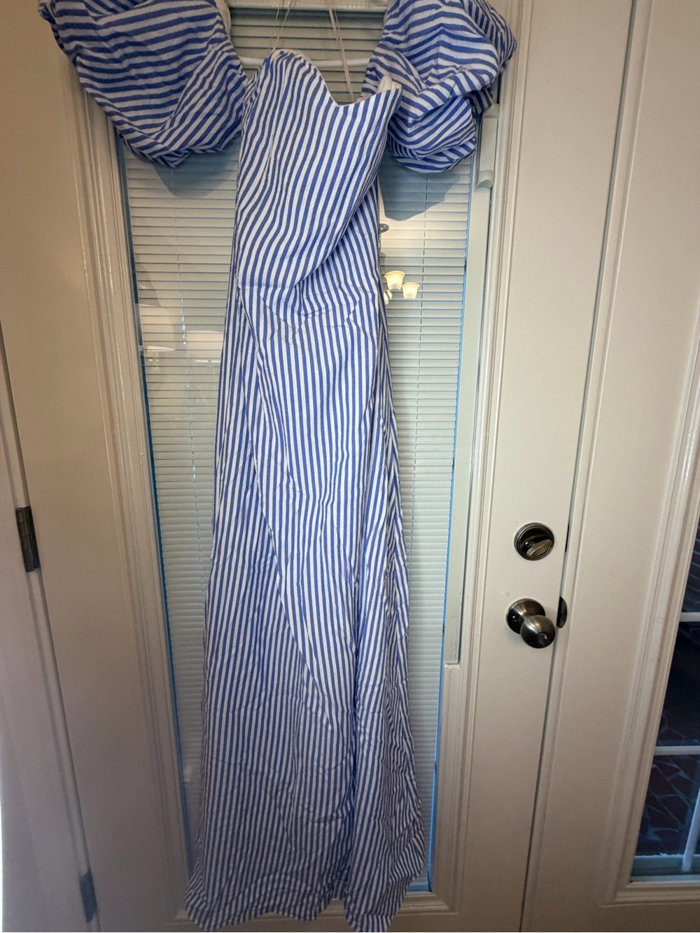 Pomander Place Blue & White Striped Off-Shoulder Maxi Dress